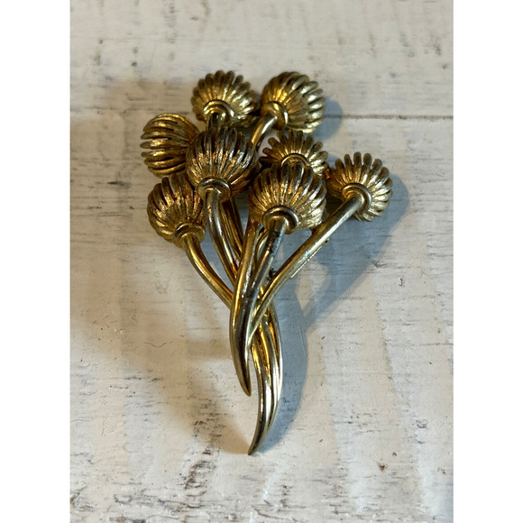 Vintage Boucher Gold Tone Floral Flower Blossom Brooch Pin #81128 - Picture 2 of 8